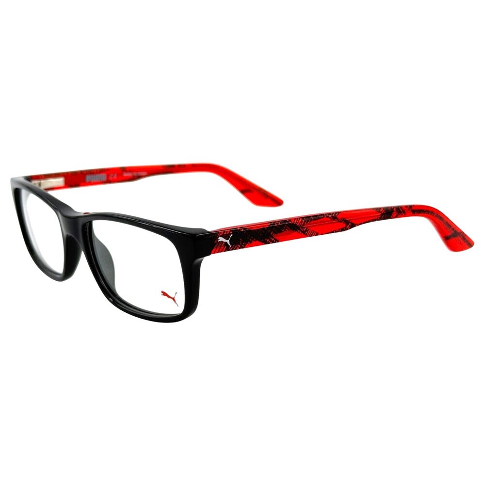 PUMA PJ00090 Kids Plastic Eyeglass Frame 001 Black Red 49-16 Spring Hinges